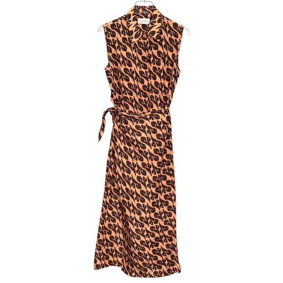 Christian Wijnants Women's Size 36 Collared Shirt Dress Tan Brown Abstract Wrap - Picture 2 of 10